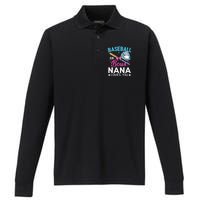 Baseball Or Bows Nana Loves You Gender Reveal Grandma Performance Long Sleeve Polo