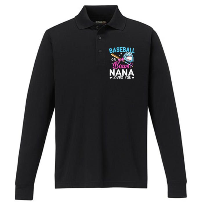 Baseball Or Bows Nana Loves You Gender Reveal Grandma Performance Long Sleeve Polo