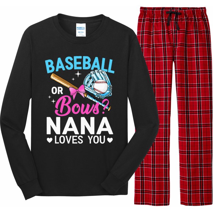 Baseball Or Bows Nana Loves You Gender Reveal Grandma Long Sleeve Pajama Set