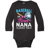 Baseball Or Bows Nana Loves You Gender Reveal Grandma Baby Long Sleeve Bodysuit