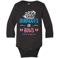 Burnouts or Bows Gender Reveal Baby Party Announcement Dad Baby Long Sleeve Bodysuit