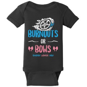 Burnouts or Bows Gender Reveal Baby Party Announcement Dad Baby Bodysuit