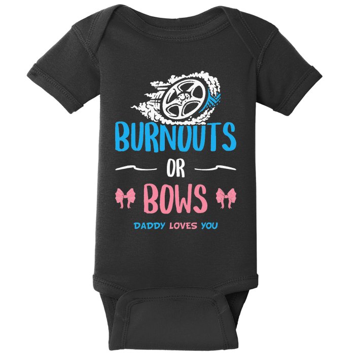 Burnouts or Bows Gender Reveal Baby Party Announcement Dad Baby Bodysuit