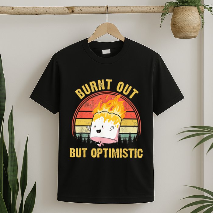 Burnt Out But Optimistic Cute Marshmallow For Camping T-Shirt