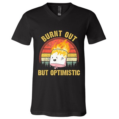Burnt Out But Optimistic Cute Marshmallow For Camping V-Neck T-Shirt