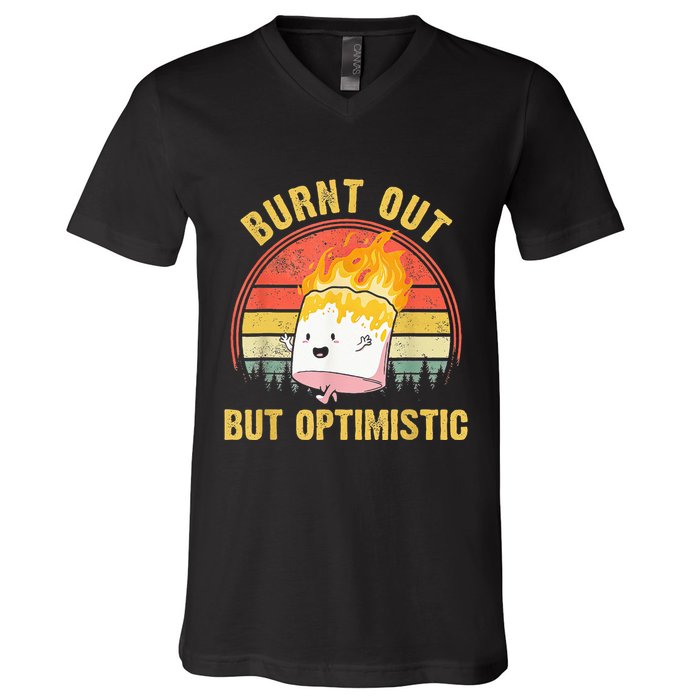 Burnt Out But Optimistic Cute Marshmallow For Camping V-Neck T-Shirt