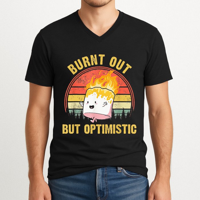Burnt Out But Optimistic Cute Marshmallow For Camping V-Neck T-Shirt