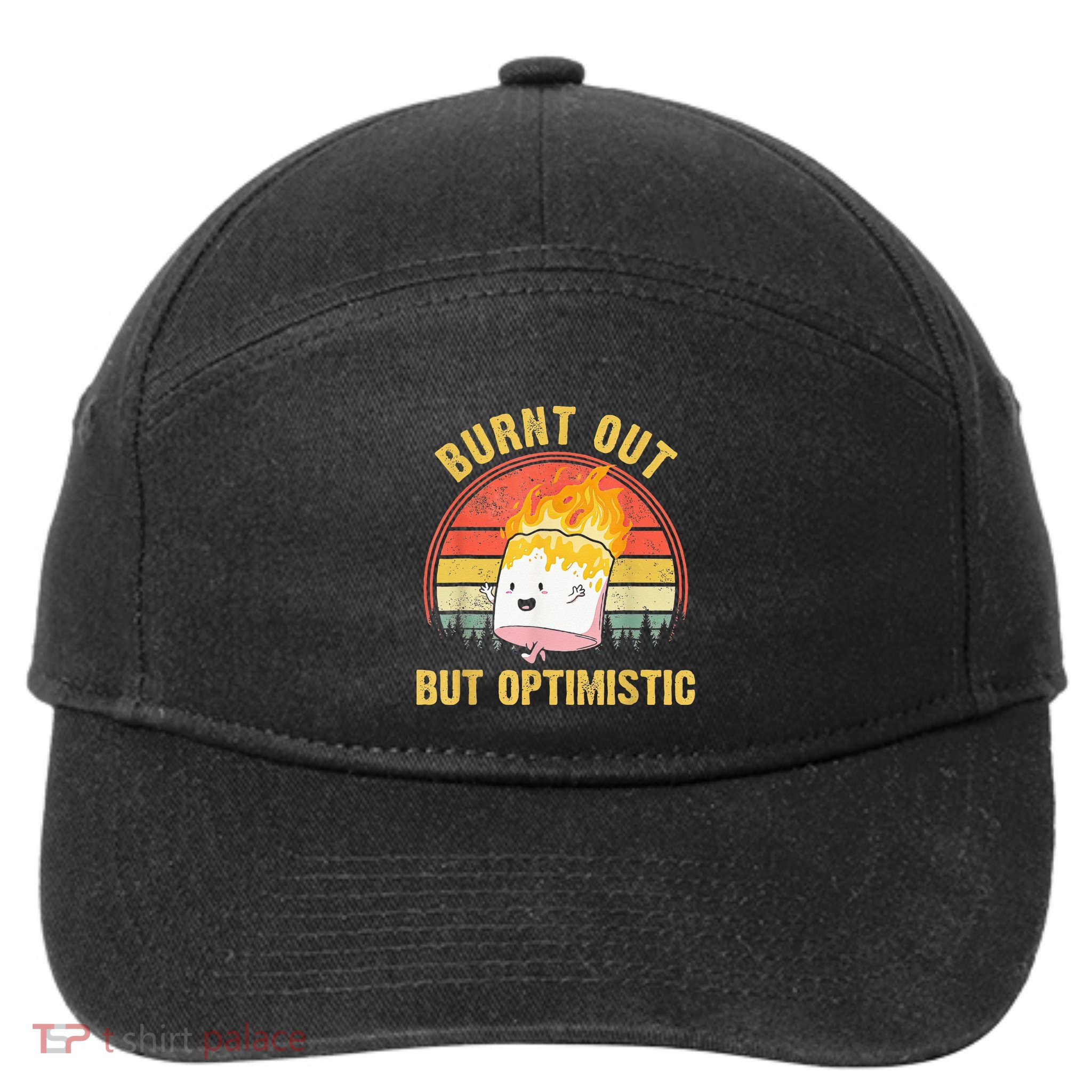 Burnt Out But Optimistic Cute Marshmallow For Camping 7-Panel Snapback Hat