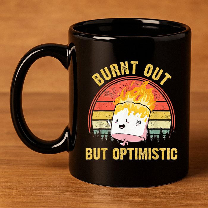Burnt Out But Optimistic Cute Marshmallow For Camping 11oz C Handle Ceramic Mug