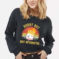 Burnt Out But Optimistic Cute Marshmallow For Camping Cropped Pullover Crew
