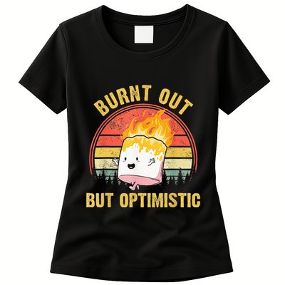 Burnt Out But Optimistic Cute Marshmallow For Camping Womens T-Shirt