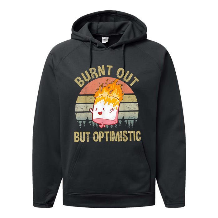 Burnt Out But Optimistic Retro Vintage Sunset Performance Fleece Hoodie