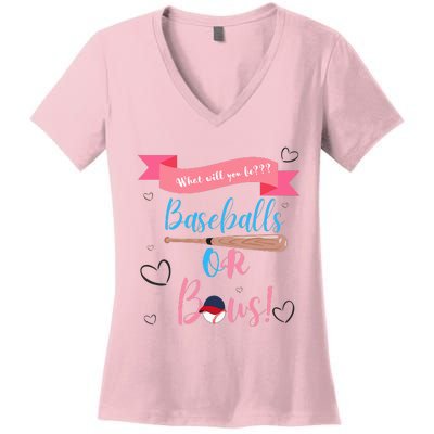 Baseball Or Bows Gender Reveal Women's V-Neck T-Shirt