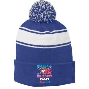 Baseball Or Bows Dad Announcet Gender Reveal Gift Stripe Pom Pom Beanie