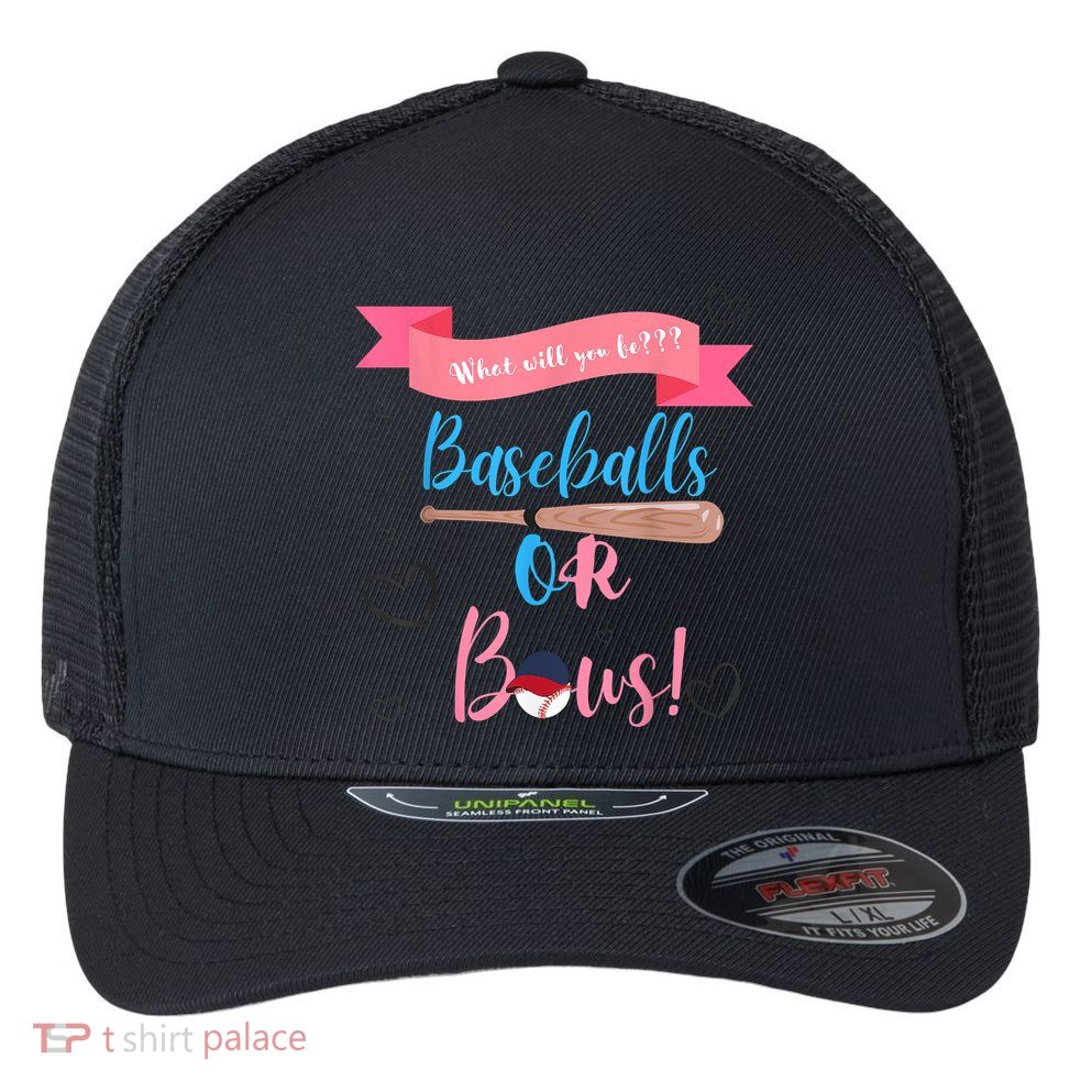 Baseball Or Bows Gender Reveal Flexfit Unipanel Trucker Cap