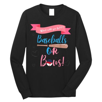 Baseball Or Bows Gender Reveal Long Sleeve Shirt