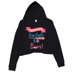 Baseball Or Bows Gender Reveal Crop Fleece Hoodie