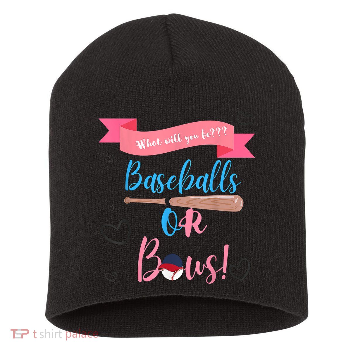 Baseball Or Bows Gender Reveal Short Acrylic Beanie