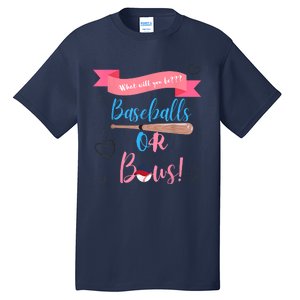 Baseball Or Bows Gender Reveal Tall T-Shirt