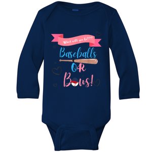 Baseball Or Bows Gender Reveal Baby Long Sleeve Bodysuit