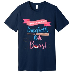 Baseball Or Bows Gender Reveal Premium T-Shirt