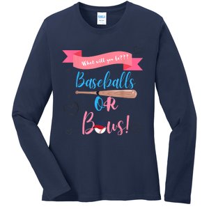 Baseball Or Bows Gender Reveal Ladies Long Sleeve Shirt