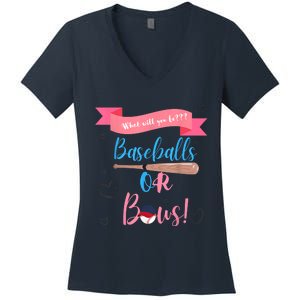 Baseball Or Bows Gender Reveal Women's V-Neck T-Shirt