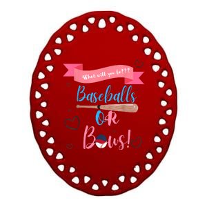 Baseball Or Bows Gender Reveal Ceramic Oval Ornament