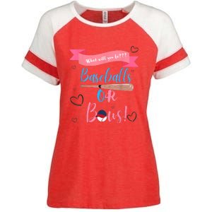 Baseball Or Bows Gender Reveal Enza Ladies Jersey Colorblock Tee