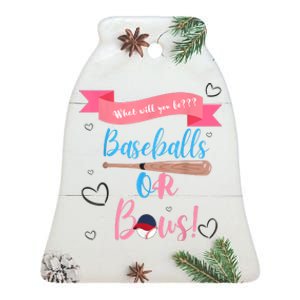 Baseball Or Bows Gender Reveal Ceramic Bell Ornament