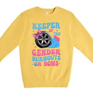 Burnouts Or Bows Funny Keeper Of Gender Baby Reveal Party Premium Crewneck Sweatshirt