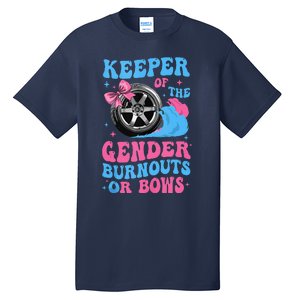 Burnouts Or Bows Funny Keeper Of Gender Baby Reveal Party Tall T-Shirt