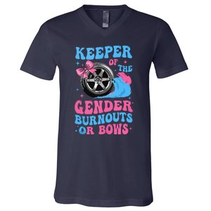 Burnouts Or Bows Funny Keeper Of Gender Baby Reveal Party V-Neck T-Shirt