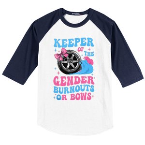 Burnouts Or Bows Funny Keeper Of Gender Baby Reveal Party Baseball Sleeve Shirt