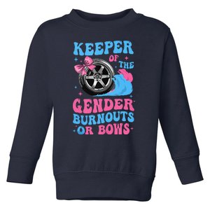 Burnouts Or Bows Funny Keeper Of Gender Baby Reveal Party Toddler Sweatshirt