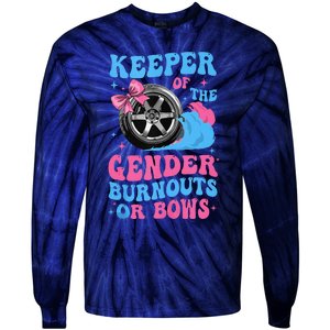 Burnouts Or Bows Funny Keeper Of Gender Baby Reveal Party Tie-Dye Long Sleeve Shirt