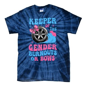 Burnouts Or Bows Funny Keeper Of Gender Baby Reveal Party Tie-Dye T-Shirt