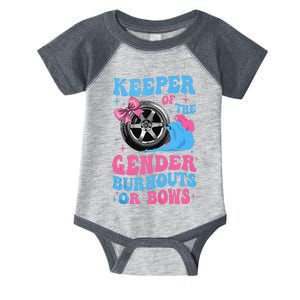 Burnouts Or Bows Funny Keeper Of Gender Baby Reveal Party Infant Baby Jersey Bodysuit