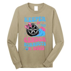 Burnouts Or Bows Funny Keeper Of Gender Baby Reveal Party Long Sleeve Shirt