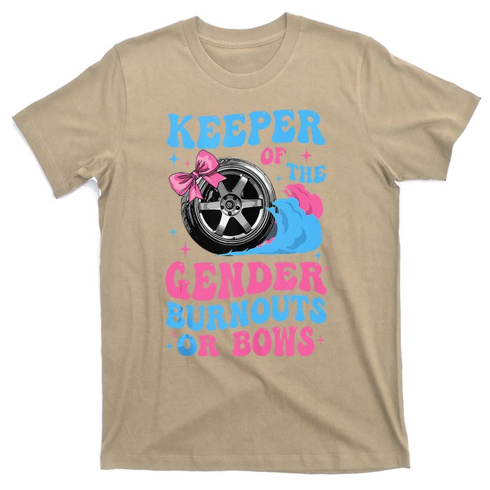 Burnouts Or Bows Funny Keeper Of Gender Baby Reveal Party T-Shirt