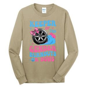 Burnouts Or Bows Funny Keeper Of Gender Baby Reveal Party Tall Long Sleeve T-Shirt