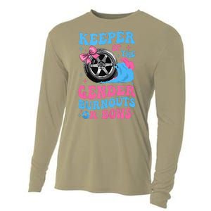 Burnouts Or Bows Funny Keeper Of Gender Baby Reveal Party Cooling Performance Long Sleeve Crew