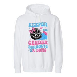 Burnouts Or Bows Funny Keeper Of Gender Baby Reveal Party Garment-Dyed Fleece Hoodie