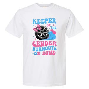 Burnouts Or Bows Funny Keeper Of Gender Baby Reveal Party Garment-Dyed Heavyweight T-Shirt