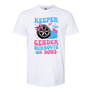 Burnouts Or Bows Funny Keeper Of Gender Baby Reveal Party Softstyle CVC T-Shirt