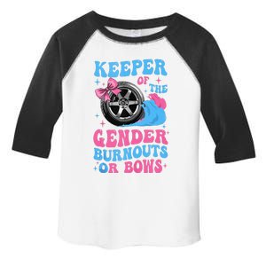 Burnouts Or Bows Funny Keeper Of Gender Baby Reveal Party Toddler Fine Jersey T-Shirt