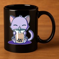Boba Kitty 11oz C Handle Ceramic Mug