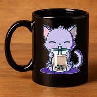Boba Kitty 11oz C Handle Ceramic Mug