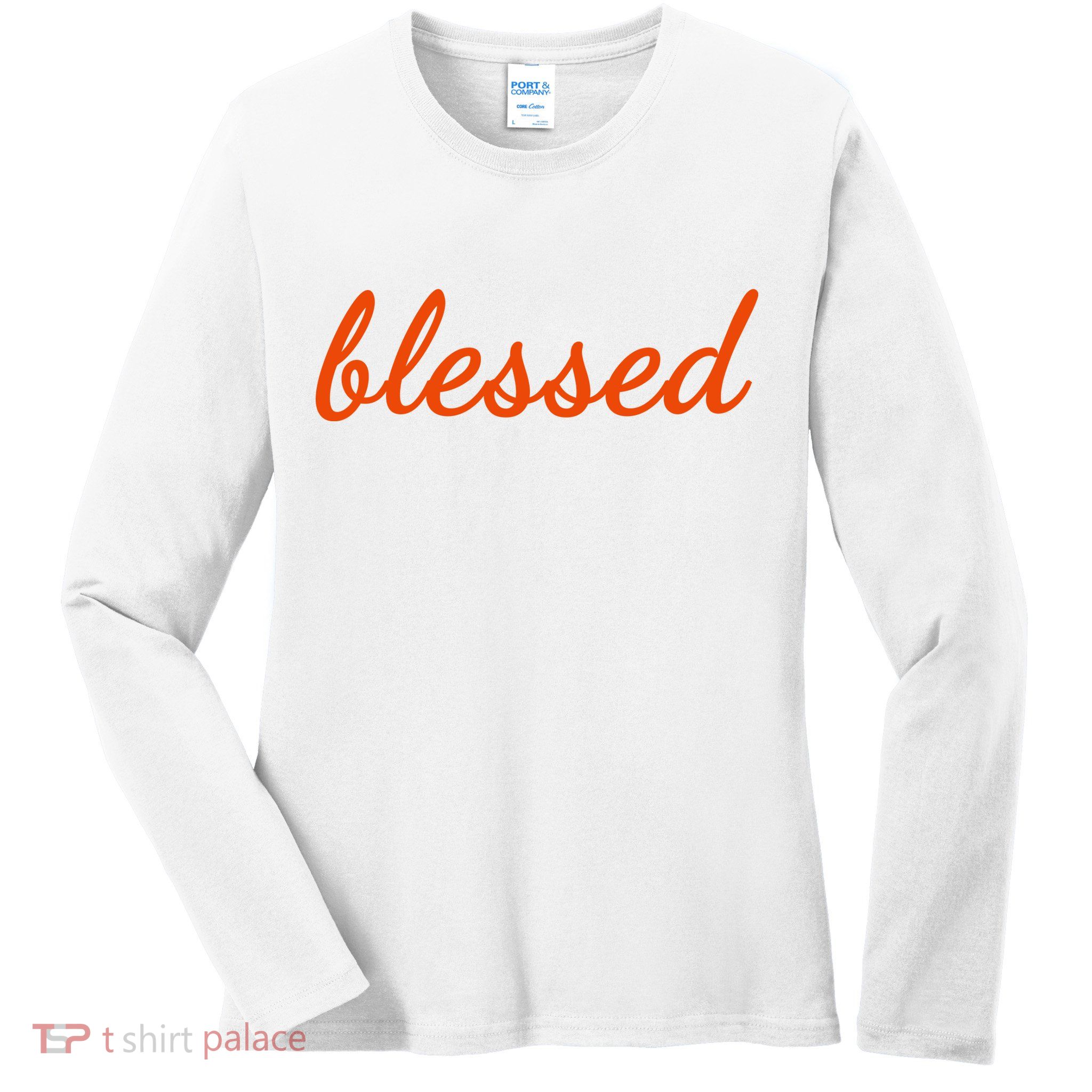 Blessed Orange Christian Ladies Long Sleeve Shirt
