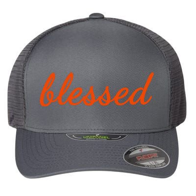 Blessed Orange Christian Flexfit Unipanel Trucker Cap